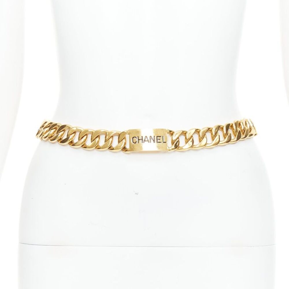 Chanel Gold Plated Logo Chain Necklace